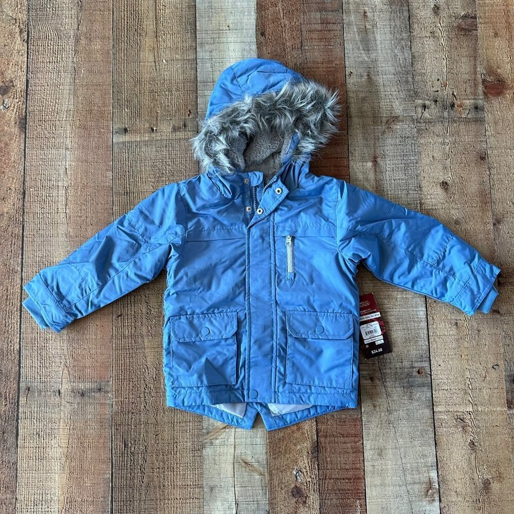 Swiss Tech kids toddler Parka coat with faux fur trim in blue -3T